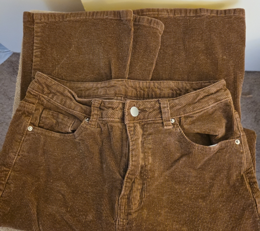 SHEIN Womens Brown Corduroy Straight-Leg Pants